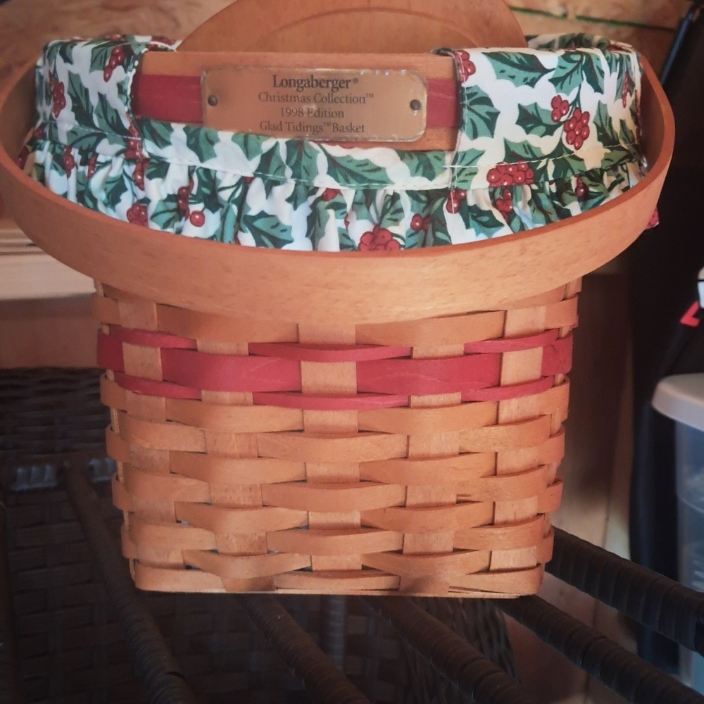 Longaberger Brown and Red Basket with Festive 1998 Christmas Basket
